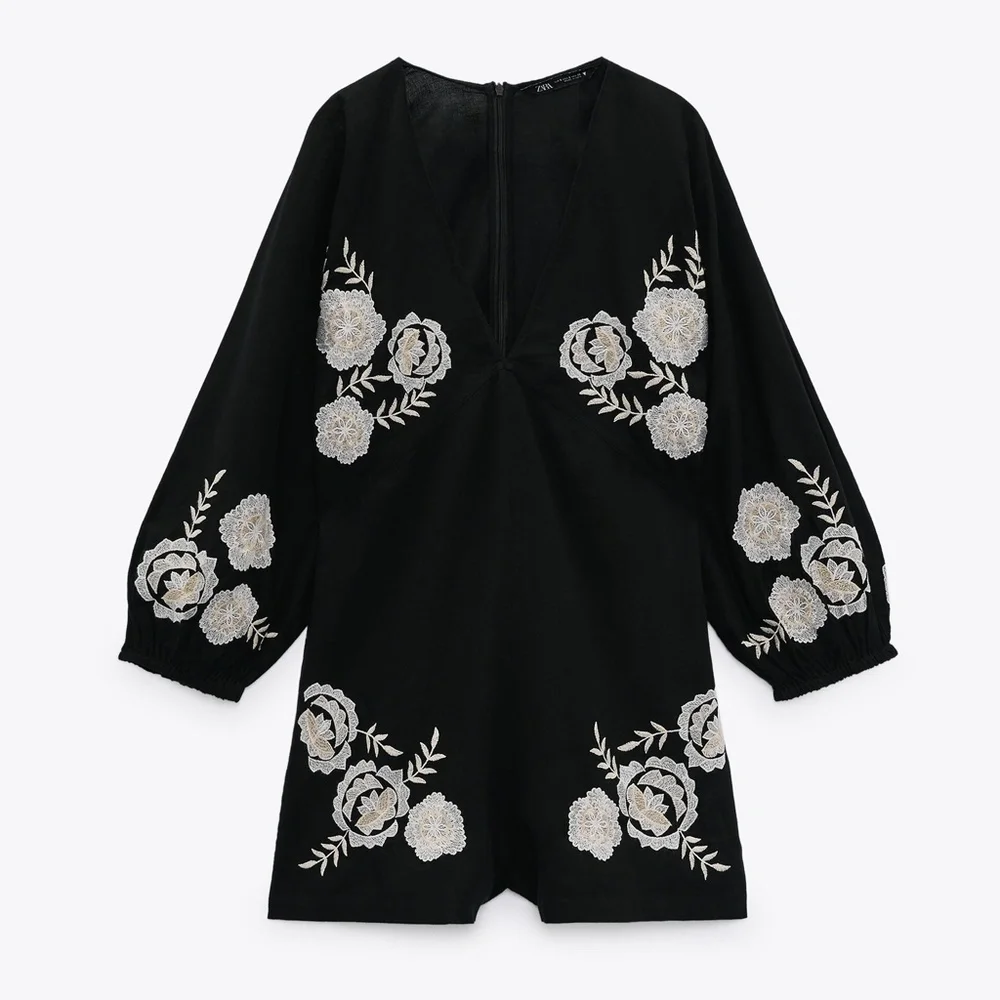 Zara EMBROIDERED LINEN BLEND JUMPSUIT - Picture 8 of 9